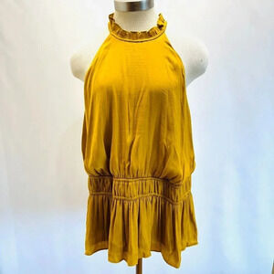 NWT NINE WEST Women Sleeveless Pullover High Neck Pleaded Yellow Shirt Size XXL
